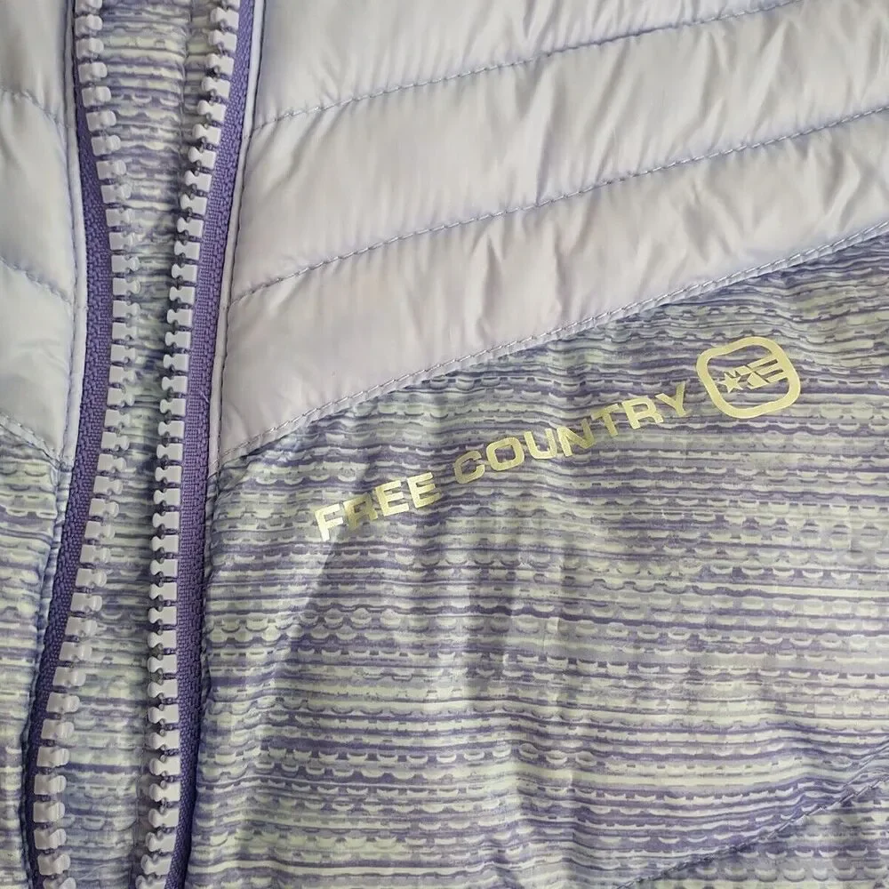 Free Country Puffer Vest Youth Girl L 14-16 Purple Down Full Zip Hooded Quilted